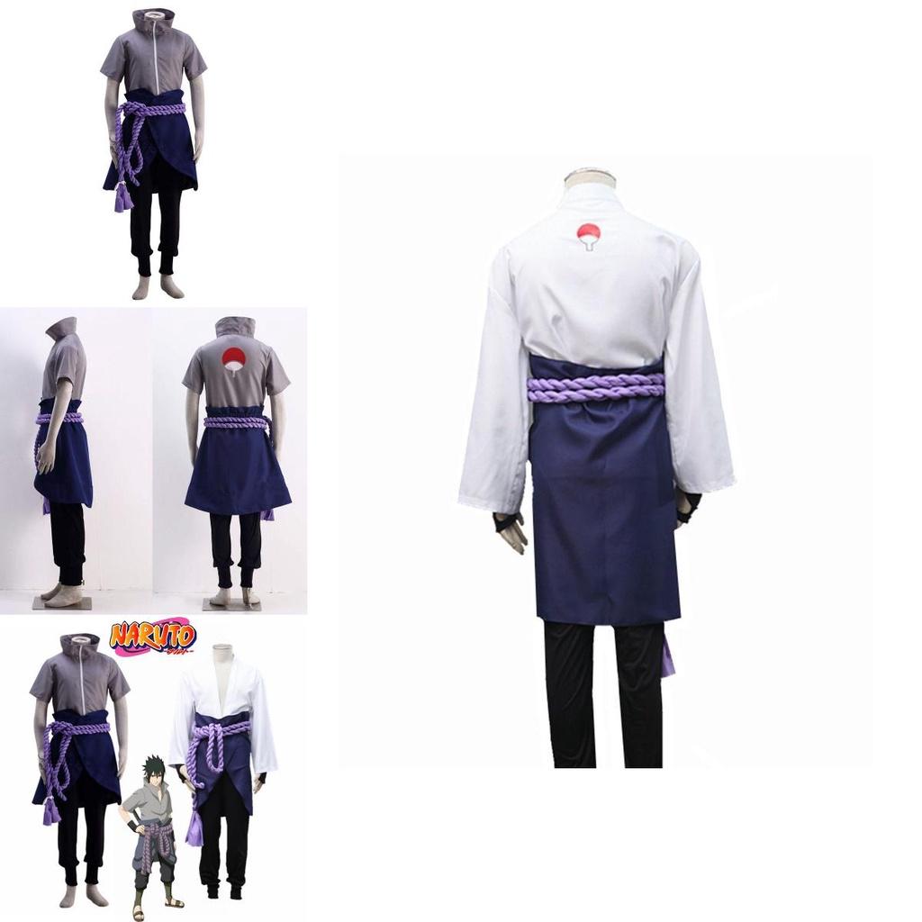 Naruto Uchiha Sasuke Full Outfit White Cosplay Costume With Zipper For Role Play Gift