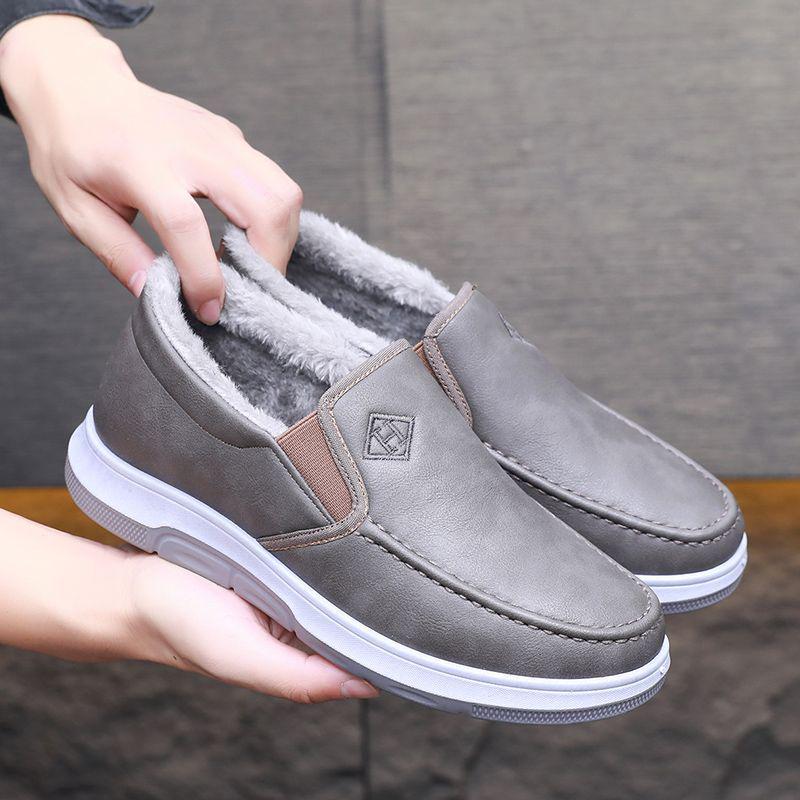 

Мужские зимние водонепроницаемые хлопковые ботинки на флисовой подкладке - Теплые, непродуваемые повседневные кожаные ботинки для папы 42