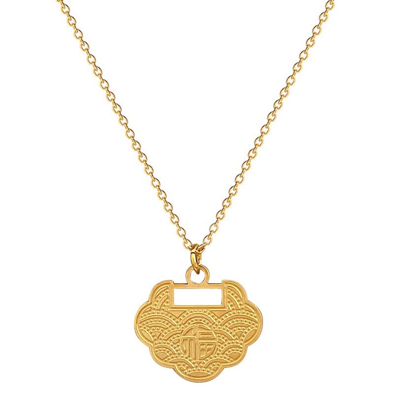 Xiangyun Lucky Lock Minimalist Furnace Real Gold Necklace Female Collarbone Chain Accessories