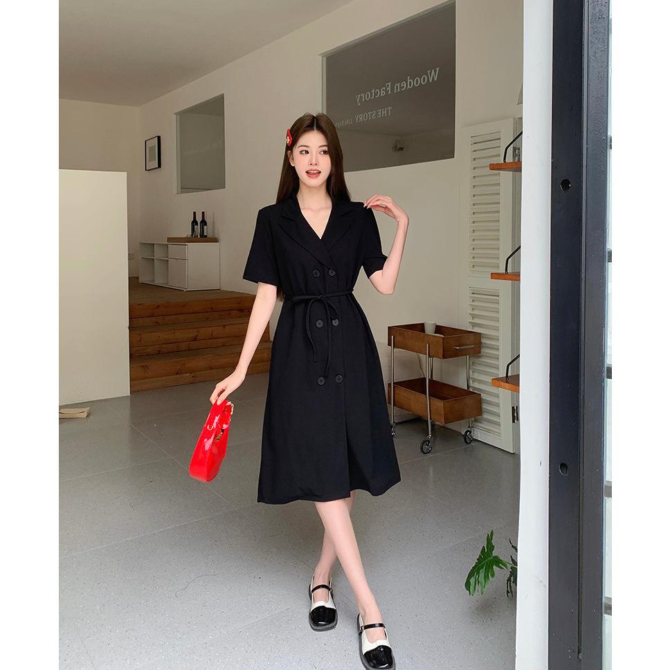 Tiro real, vestido estilo Hepburn para mujer, nuevo de verano, diseño de nicho francés, vestido con cintura marcada y delgado