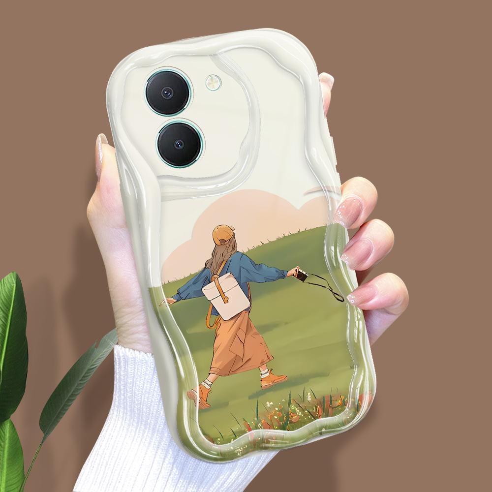 

Милый мультяшный узор, кремовая текстура, мягкий силиконовый чехол с волнистыми краями, чехол для телефона для Vivo Vivo V23 Pro 5G белый