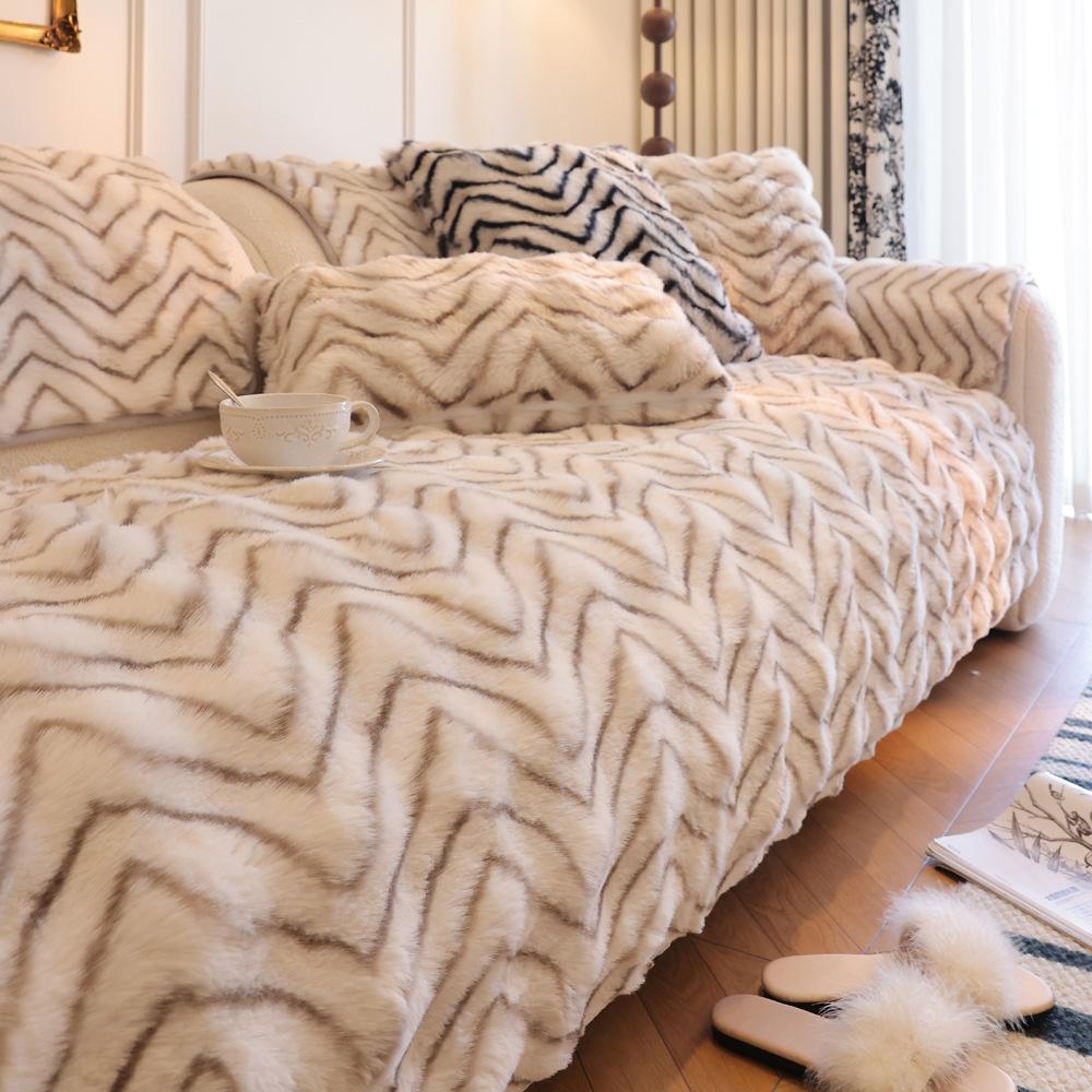 Tutu Velvet Sofa Cushion Winter  New Simple Modern Cream Wind Thickened Non-Slip Seat Cushion Sofa Cover