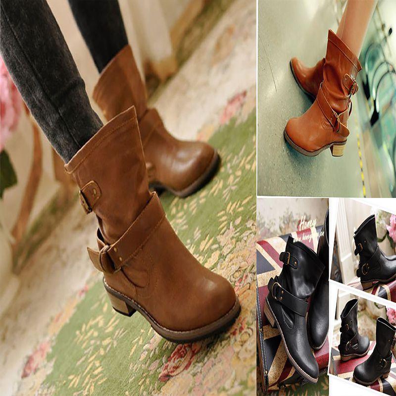 Elegante und schicke Damen Schnallen Mode Warme Kurze Lederstiefel Pu-Leder Schuhe