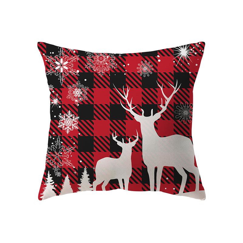 Weihnachtsthema-Elch-Druckmuster-Polyester-Kissenbezug für Zuhause, Wohnzimmer, Sofa, Dekoration, quadratischer Kissenbezug