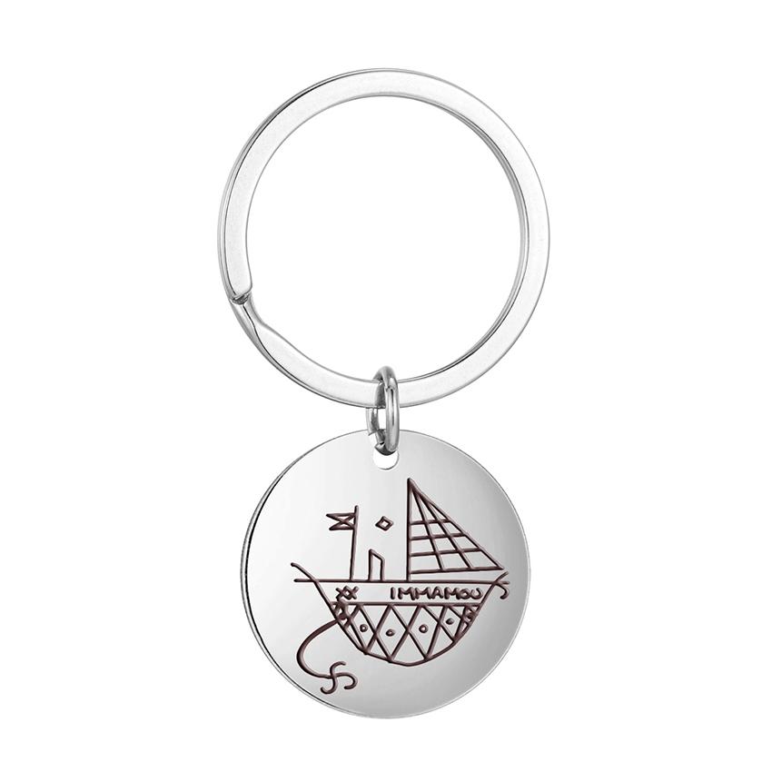 Dawapara Voodoo Veve Symbols Keychain Papa Damballah Ritual Altar Occult Medallion Pendant Stainless Steel Keyring Steel color