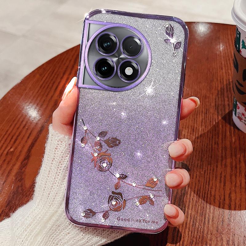 

KADEM For OnePlus 11R 5G/Ace 2 5G Gradient TPU Slim Cover Rhinestone Flower Glitter Cell Phone Case Purple