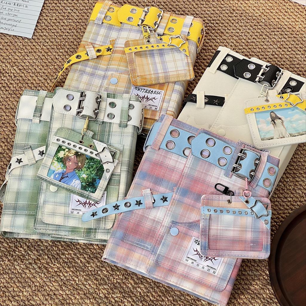 Y2K Checkered Star Denim A5 Photo Card Album Vintage Sweet & Cool Style Binder Idol Photocard Collect K-Pop Polaroid Storage