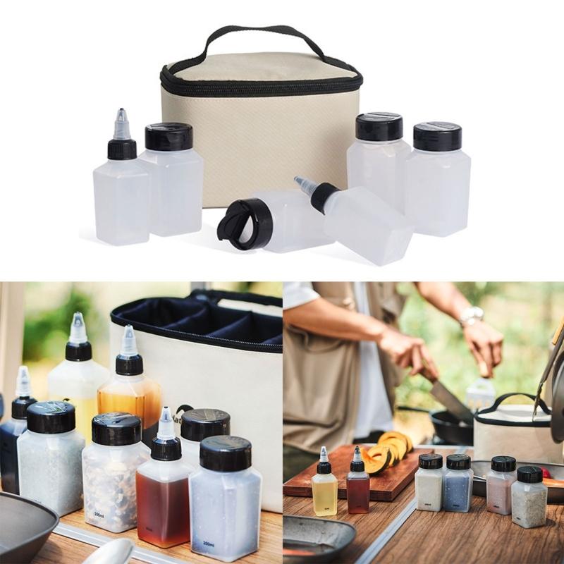 6Pcs Portable Seasoning Bottle Set Kitchen Seasoning Container Outdoor Barbecues Spices Jar  Picnics Supplies Easy To Carry