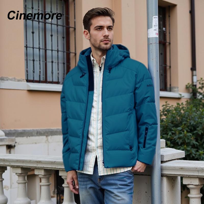 

Cinemore 2025 Winter Coat Men s Down Jacket with Pockets, Warm, Drawstring, Hooded, Short Parka Men s 8099 L синій