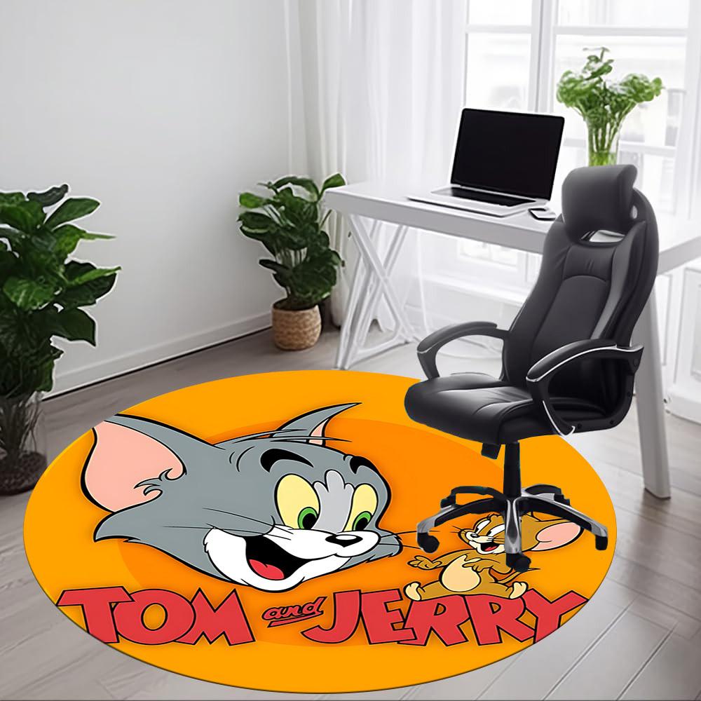 1pc Tom And Jerry Office Rug, Round Non-Slip Durable Large Size Office Carpet, Suitable for Office,yy250908016