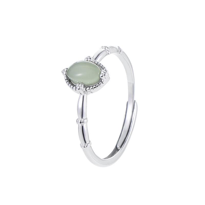Cui Yan S925 Sterling Silver Jade Ring Women's Korean Blogger Style Retro Design