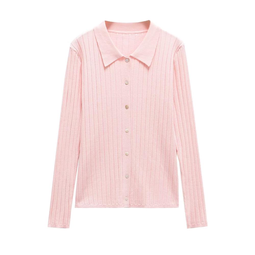 

2025 Spring/Summer Women s Slim Fit Ribbed Polo Collar Long Sleeve Jacket Small