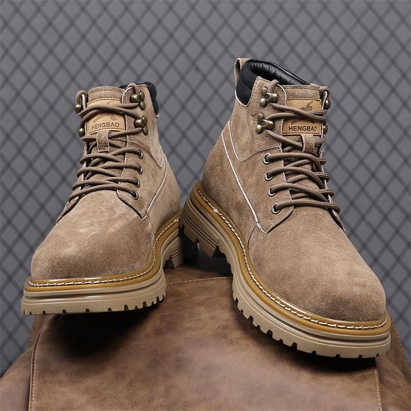 Autumn Winter New Genuine Leather Boots for Men Retro High Top Platform Shoes Male Fashion Casual Designer Work Yellow Boots Man