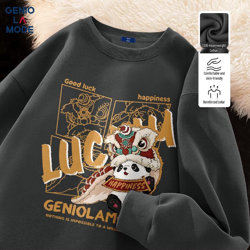 

GENIOLAMODE Men s Oversized Round Neck Panda Graphic Sweatshirt L