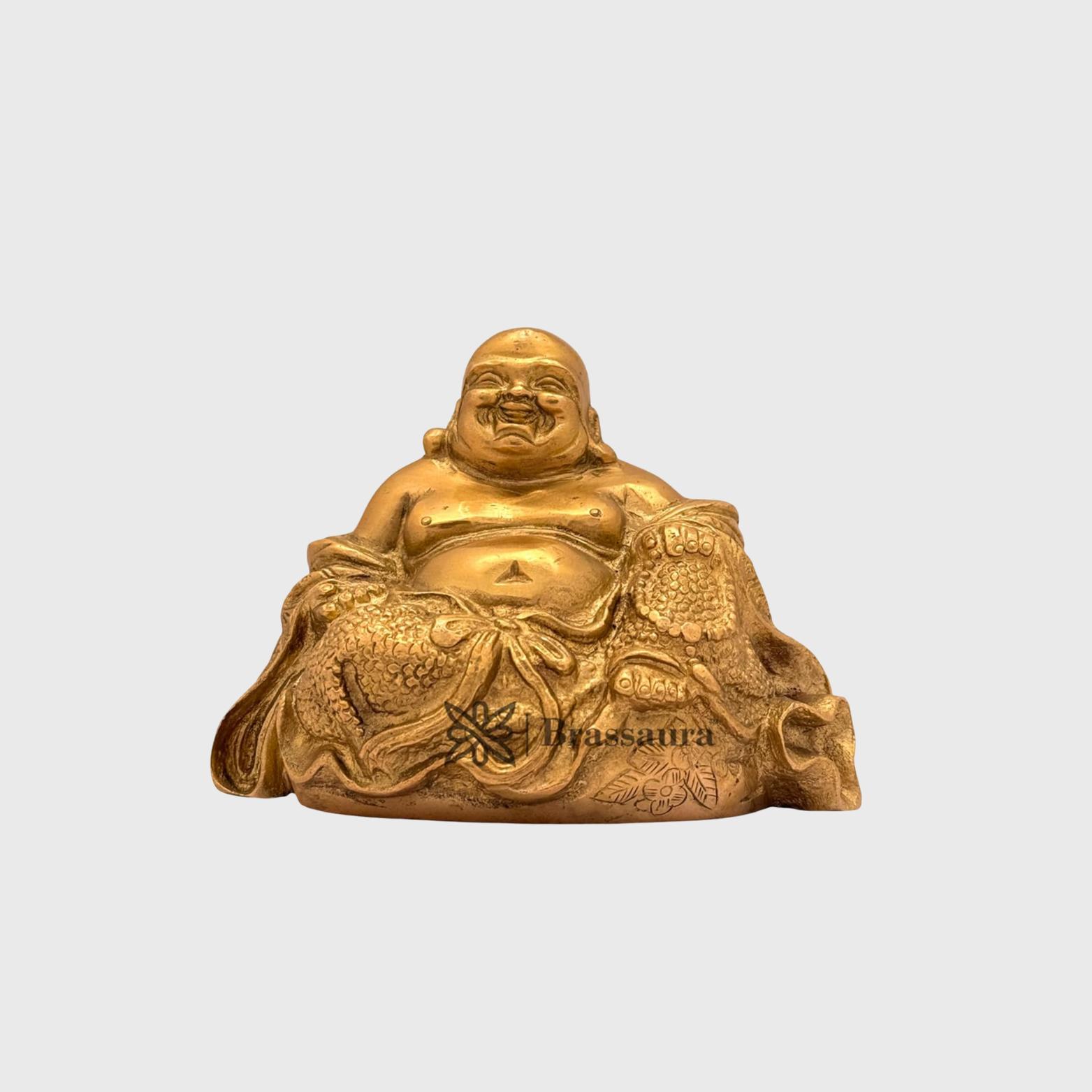 Идол смеющегося Будды из чистой латуни, Для домашнего декора, Статуэтка Будды на удачу
