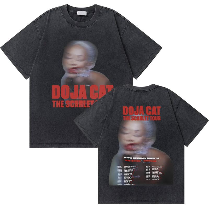 Washed Old Vintage Rapper Doja Cat Planet Her Graphic Tshirt Men Women Hip Hop Oversized Tees Short Sleeve Male Fashion Tshirt