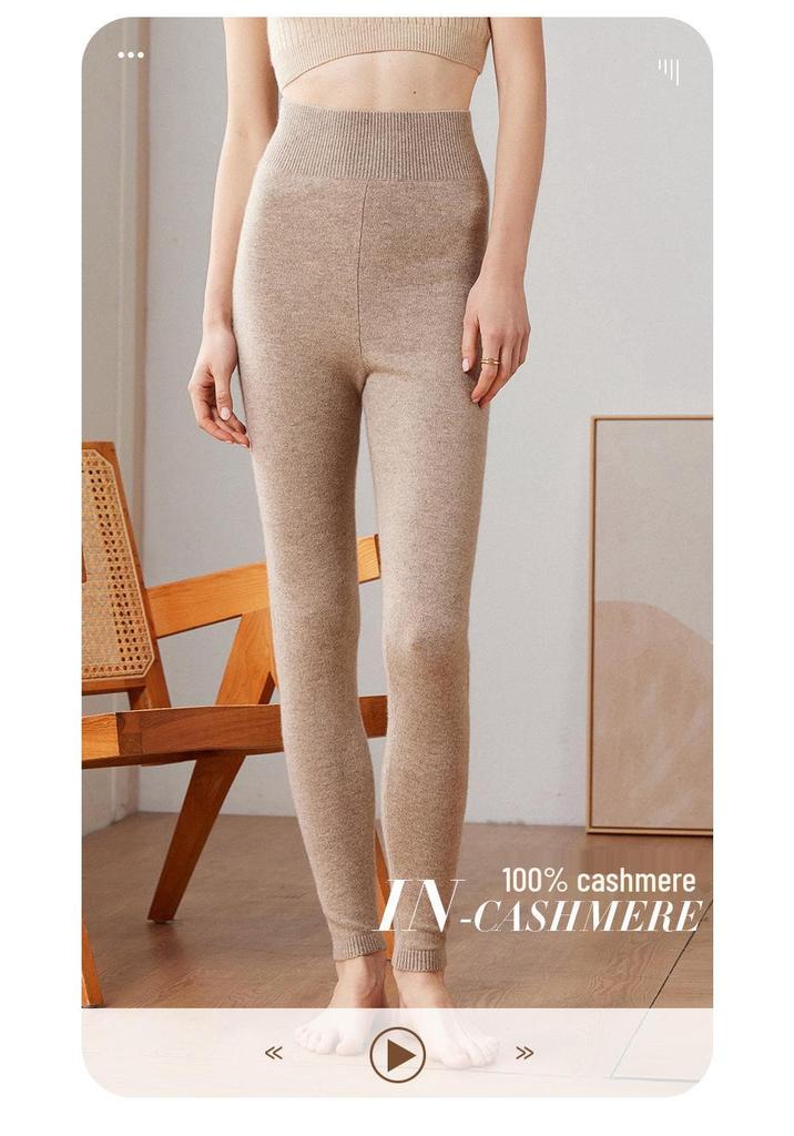 100% Pure Cashmere High-Waisted Slimming Leggings for Women - Ideal for Indoor/Outdoor Wear In Autumn/Winter, Warm & Body-Shaping Pants
