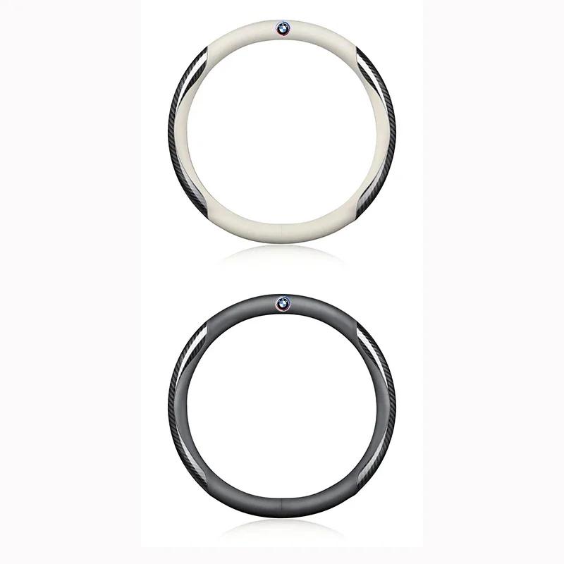 PU Leather Carbon Fiber Car Steering Wheel Cover Emblem Car Accessories For BMW 50th Kith M X1 X2 X3 X4 X5 X6 X7 E46 E90 E60 F10