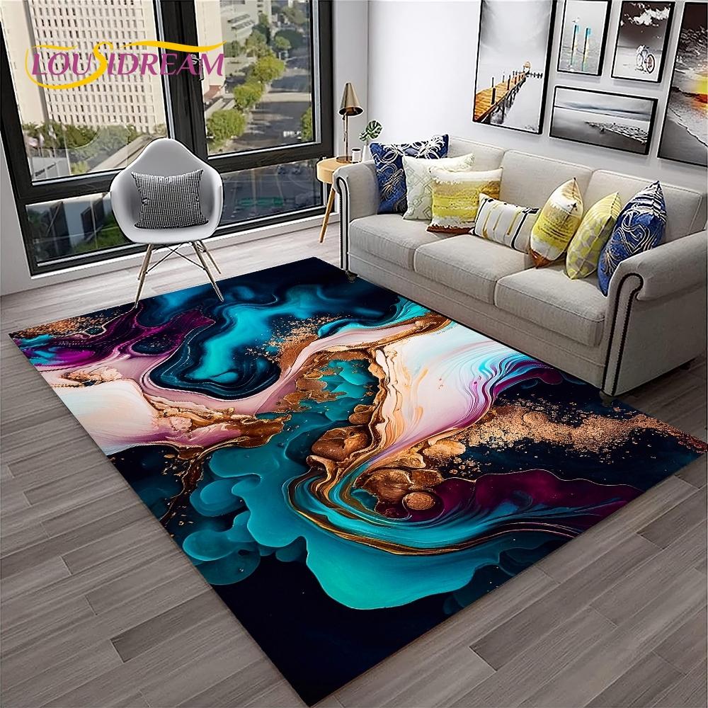 3D Illusion Fluid Colour Irregular Marble HD Carpet Rug for Home Living Room Sofa Doormat Decor,kids Area Rug Non-slip Floor Mat