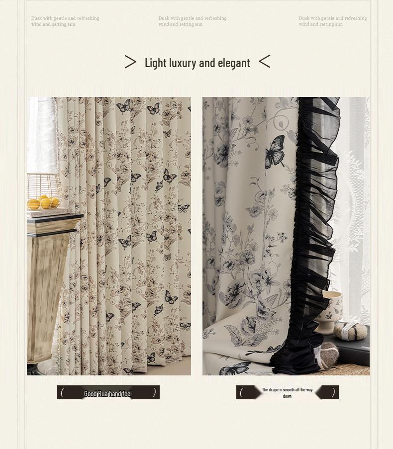 Blackout Lace Curtains with Warm Girly Digital Prints for Living Room and Bedroom
