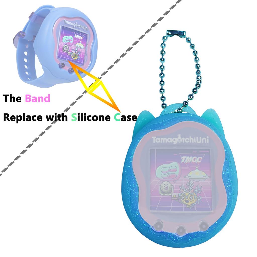 BCWXION for Tamagotchi Uni Silicone Case Replacement, for Tamagotchi Uni Screen Protector Band Pet Accessories (silicone Case and Screen Film) (blue)