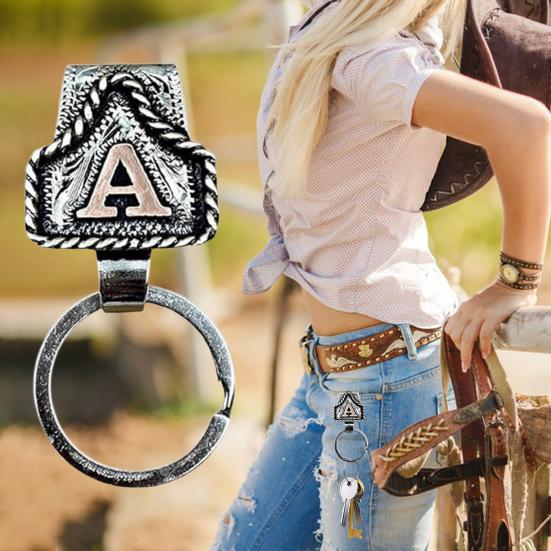 Vintage Bokstav Nøkkelring Western Cowboy Stil A til Z 26 Store Bokstaver Nøkkelring Metall Alfabet Nøkkelholder Belteveske Hengende Dekorasjon Anheng