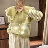 Sweet Doll Neck Striped Knitted Cardigan Five Colors for Warm and Fresh External Cute and Trendy Sweater Cardigan Female Tops