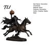 Halloween Atmosphere Prop Knight on Horseback with Luminous Pumpkin Head Resin Figurine, Decorative Gaming Room Shelf Accessory Lighted Horse