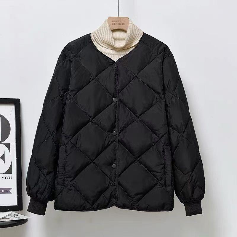 Short Diamond-Quilted Cotton Coat Women's Autumn Winter Lightweight Versatile Loose Padded Jacket