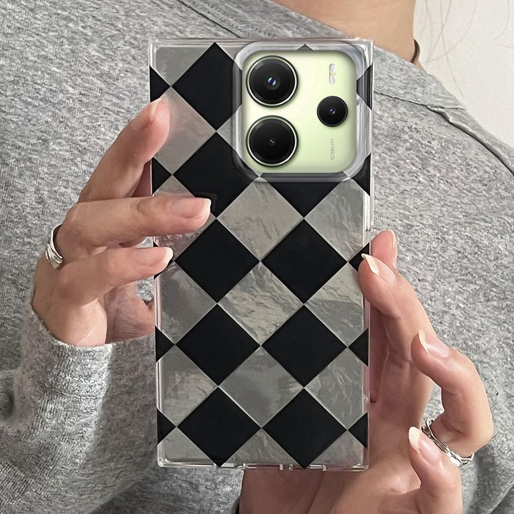 Schwarze karierte Gitter Handyhülle für Xiaomi Redmi Note 14 13 12 11 11S 10 10S 9 Pro 15C 9C 13C 14C A3 A3X 9C A1 15 Hülle