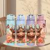 1PC Highland Cow Butterfly Floral Print 750ml Color Plastic Sports Water Bottle Leakproof Flip Straw Lid Suitable for Sports Office Home Use