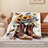 For Boots,Sunflowers,Butterflies-Themed Flannel Blanket, Glam Style, Digital Print, All-Season Comfort, Tear-Resistant, Knitted Craftsmanshi