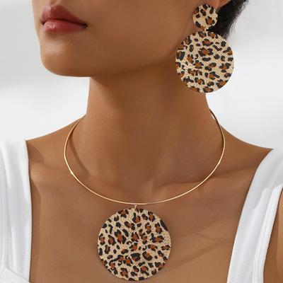 New Round Leopard Print Necklace Round Leopard Print Earrings Fashionable Retro Jewelry Set Temperament Versatile
