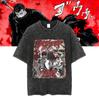 Men Harajuku Black Washed T-Shirt Hip Hop Streetwear Japan Anime Graphic Cotton Casual Oversized Summer Short Sleeve Tops T Shirt