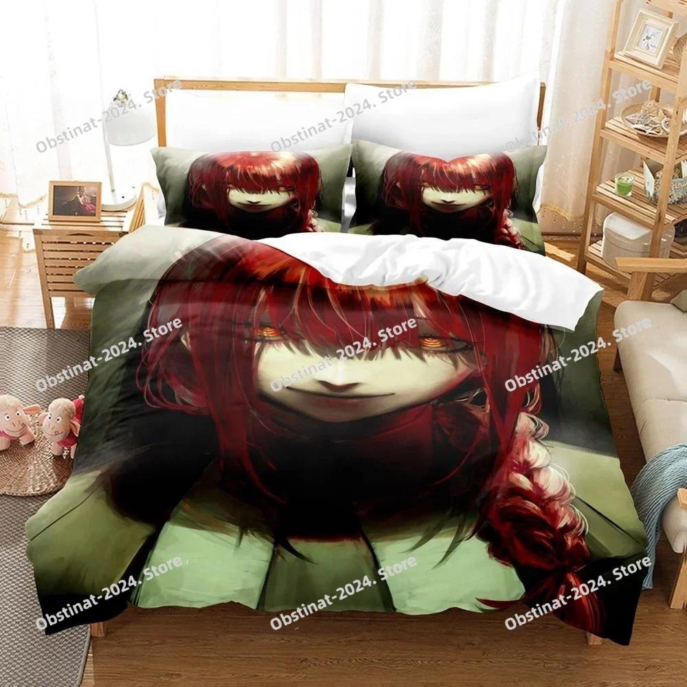 3D Druck Anime Chainsaw Man Makima Bettwäsche-Set, Bettdeckenbezug Bett-Set Steppdeckenbezug Kissenbezug, King Queen Twin Größe Jungen Mädchen Erwachsene