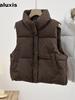 Women's Autumn Winter New Style Quilted Padded Vest with Rhinestones, Sleeveless Cotton Jacket, Short Cardigan