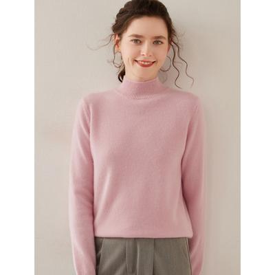 New Autumn and Winter Double-strand Thick Cashmere Sweater for Women with Half Turtle Neck Versatile Wool Base Shirt Soft and Glutinous Sweater