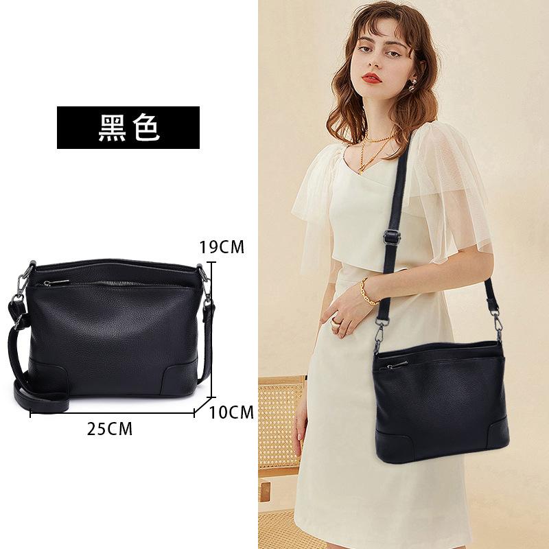 

Натуральная кожаная сумка среднего возраста, сумка-мессенджер через плечо, женский рюкзак-ведро, большая вместимость, для свекрови и тещи, мягкая кожа чёрный