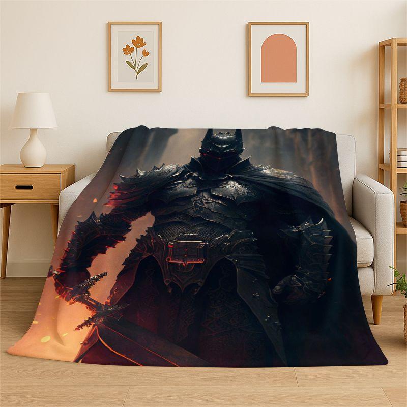 Templar Knight Dark Cavalier Crusaders Cartoon Flannel Blanket Soft Throw Blanket for Bedroom Living Room Bed Picnic Nap Cover