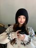 Balaclava hat women's red autumn and winter warm versatile face small solid color knitted wool ear hat