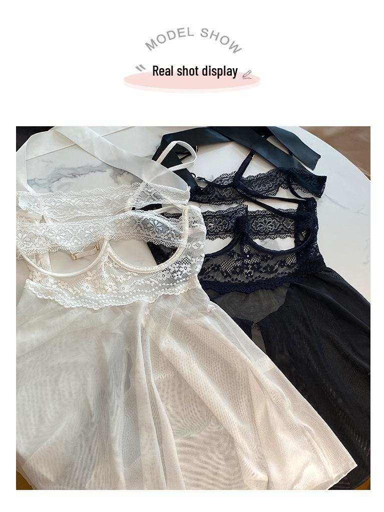 Plus Size Sexy See-Through Mesh Lingerie Underwire Camisole Pajama Set