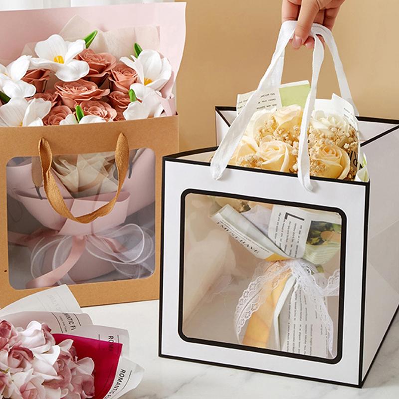 Creative Tote Bag Portable Foldable Gift Box With Transparent Window Present Packing Boxes Wedding Birthday Gift Bag
