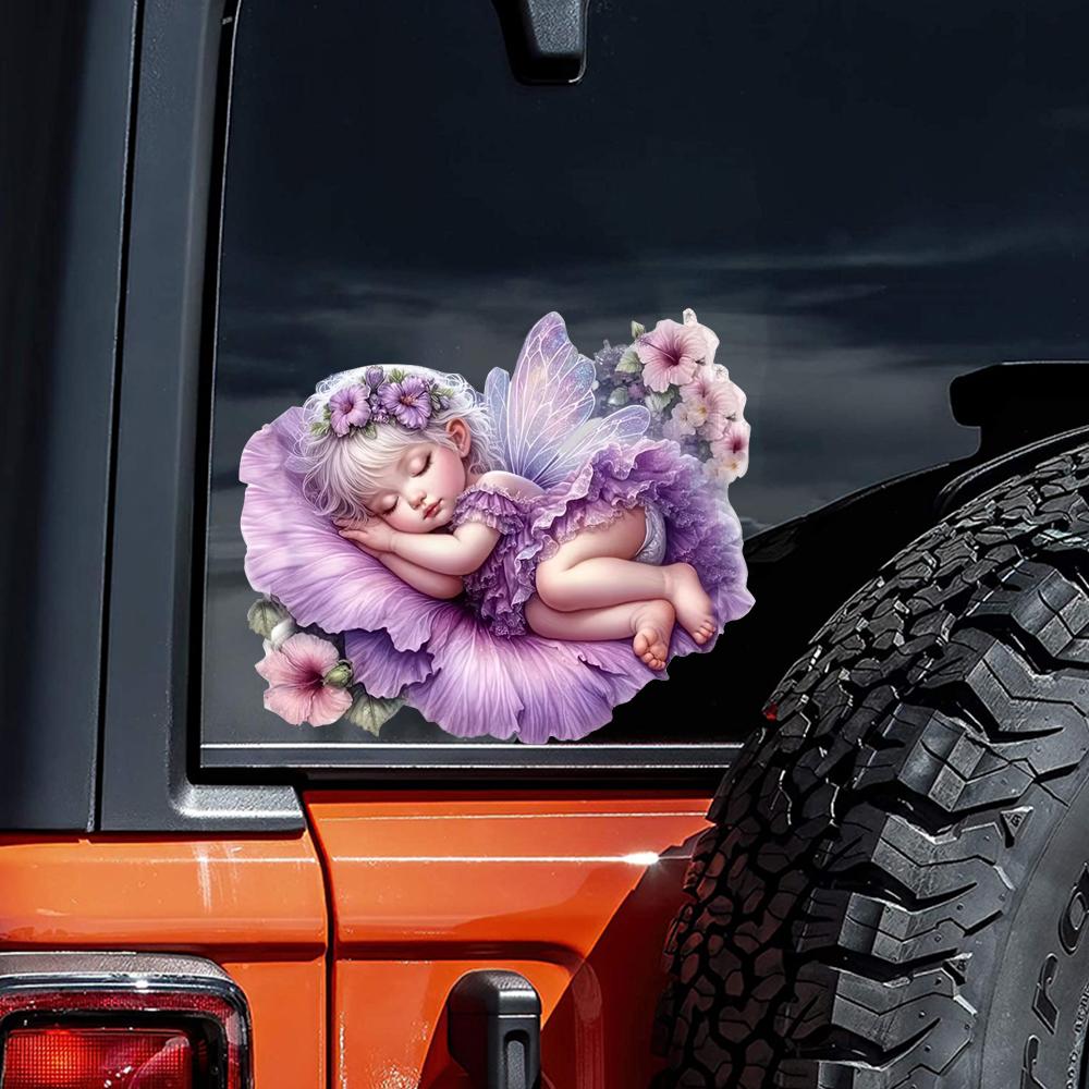 QT2466# Whimsical Sleeping Fairy with Purple Flowers & Butterflies Car Sticker for Laptop, Truck,Motorcycle, Window