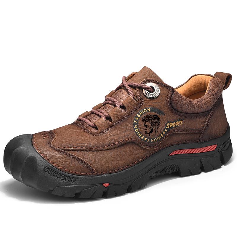 Men's Versatile Casual Leather Shoes - Thick Sole, Wear-Resistant, Genuine Leather, Spring 2023 Hiking & Labor Protection Shoes.