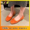 2025 spring and summer new French shallow mouth single shoes women's Korean version gentle soft sole Doudou shoes square head flat sole grandma shoe