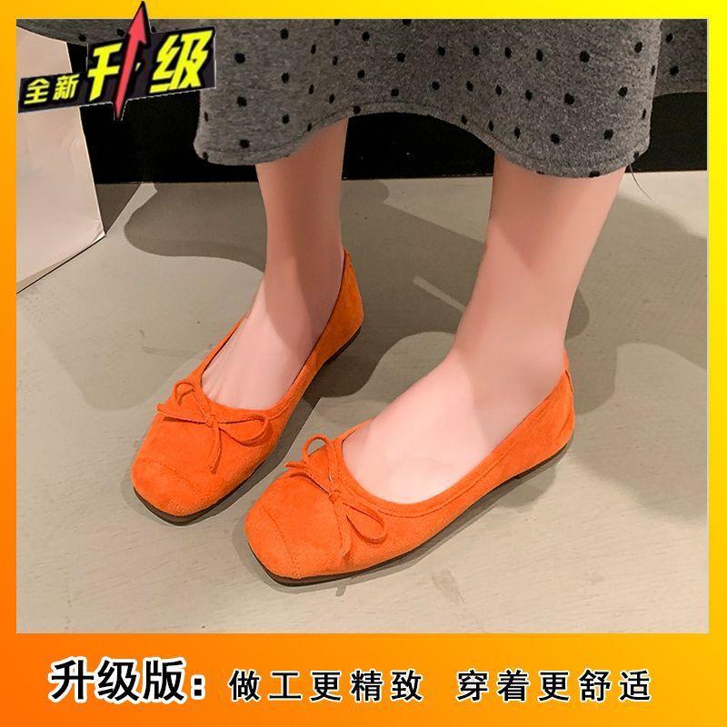 2025 spring and summer new French shallow mouth single shoes women's Korean version gentle soft sole Doudou shoes square head flat sole grandma shoe