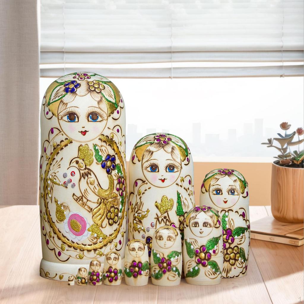 10 Pieces Russian Dolls Stacking Doll Set Figures Educational Toy Wood Matryoshka for