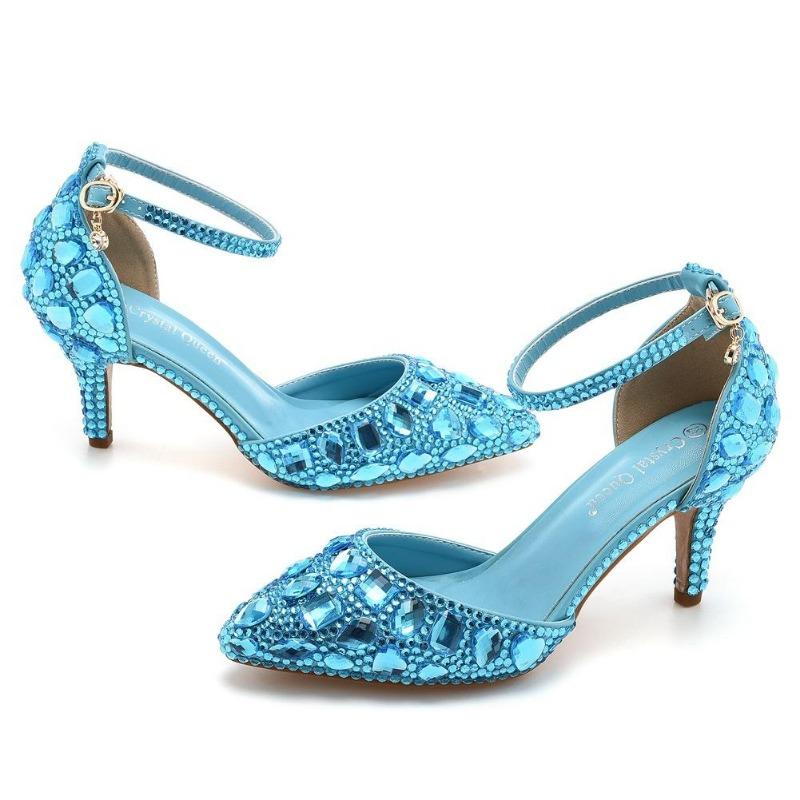 Sandales Grande Taille 7cm Talon Fin Bout Pointu Strass Sandales à Talons Hauts Strass Dorés Chaussures à Talons Hauts