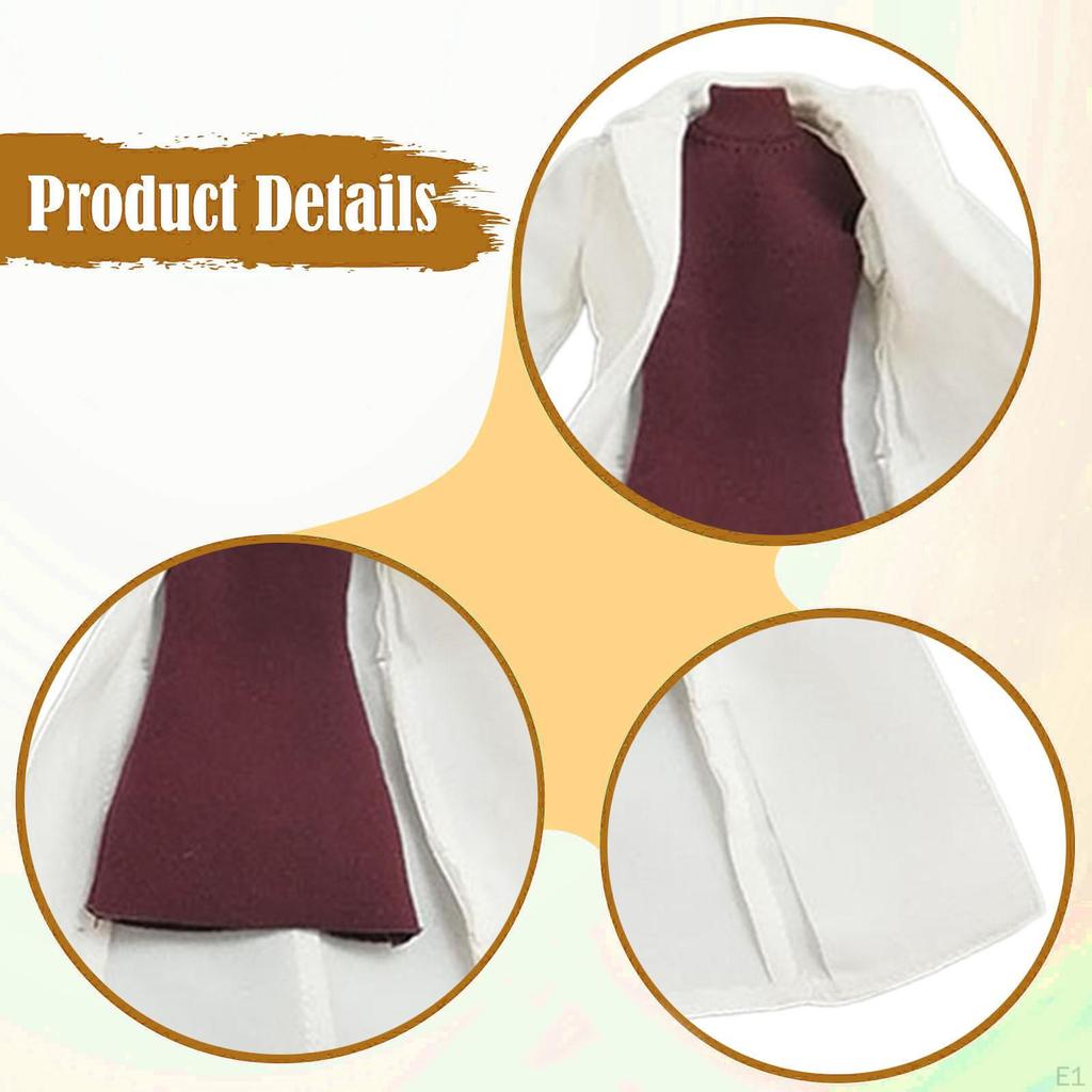 Doll Clothes Miniature White Long Coat Costume Accessories for 1/12 Scale Figure Mini High Neck