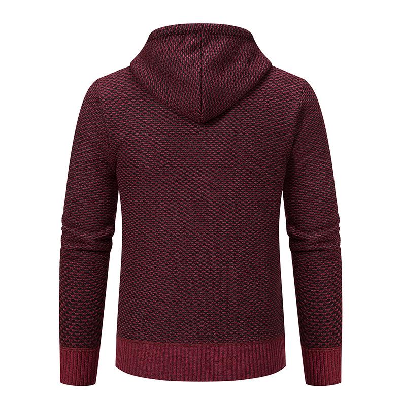 Men's Hooded Fleece-Lined Knitted Cardigan - Thick, Plus Size, Autumn/Winter 2023 Collection.
